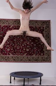 Hairy Pussy Gal Leaping In The Air Naked